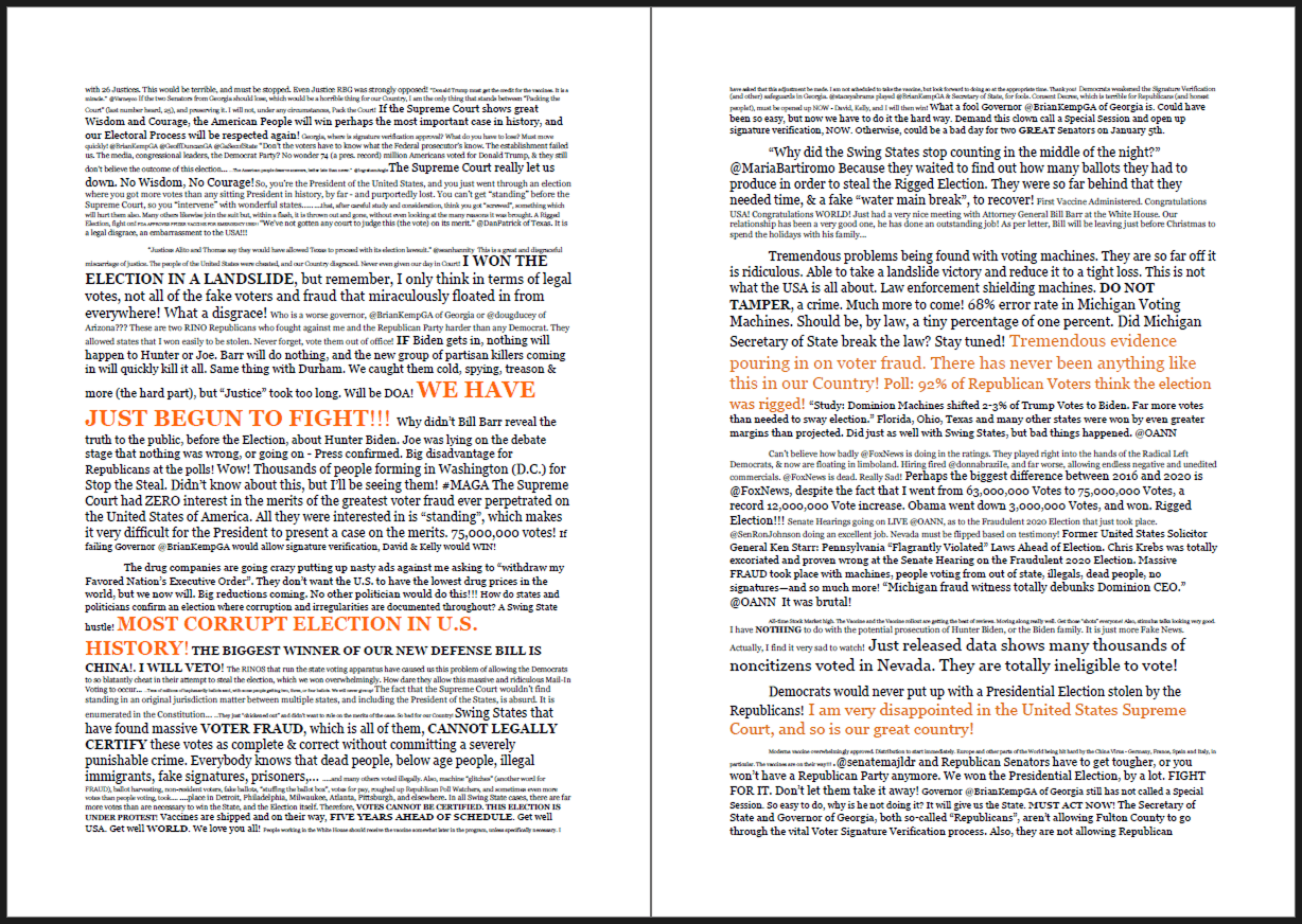 Screenshot of Trump tweets arranged into a book format.